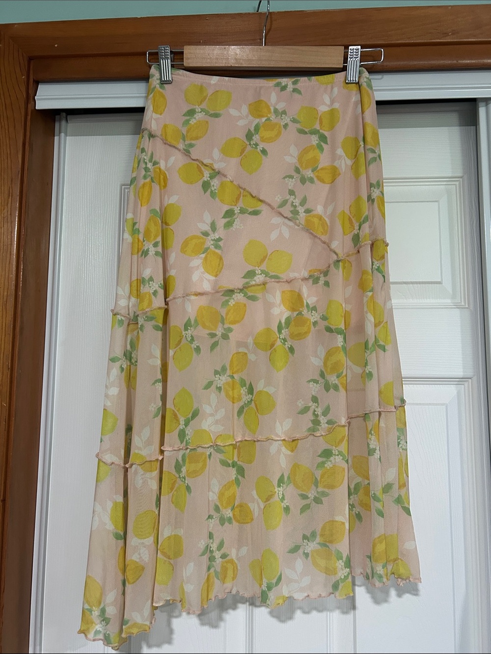 See You Monday Lemon-Print Tiered Midi Skirt - Yellow & Blush